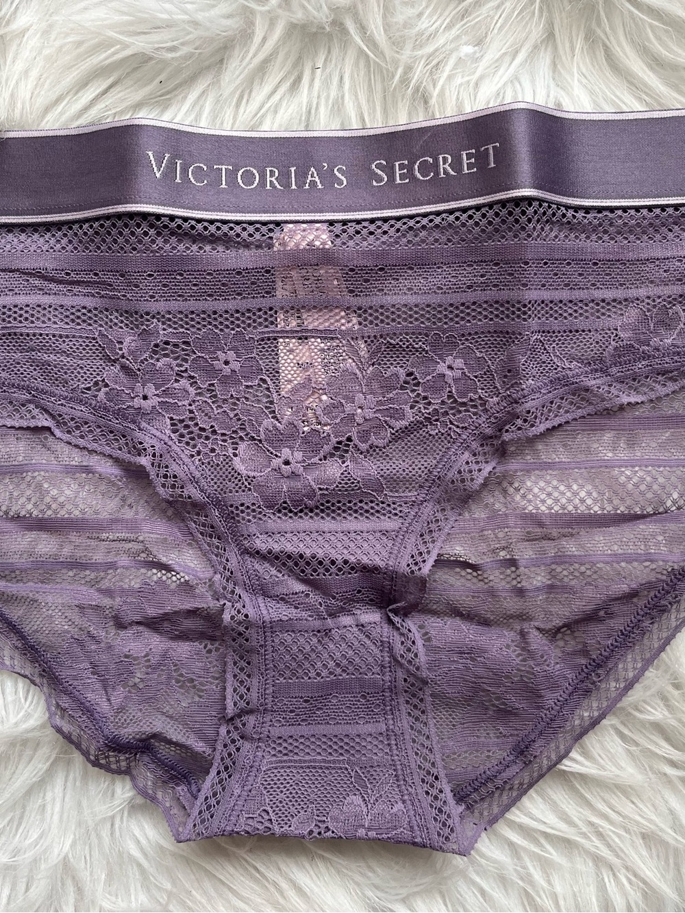 Victoria's Secret Logo Lace Hiphugger Frozen Plum Panty Size M
